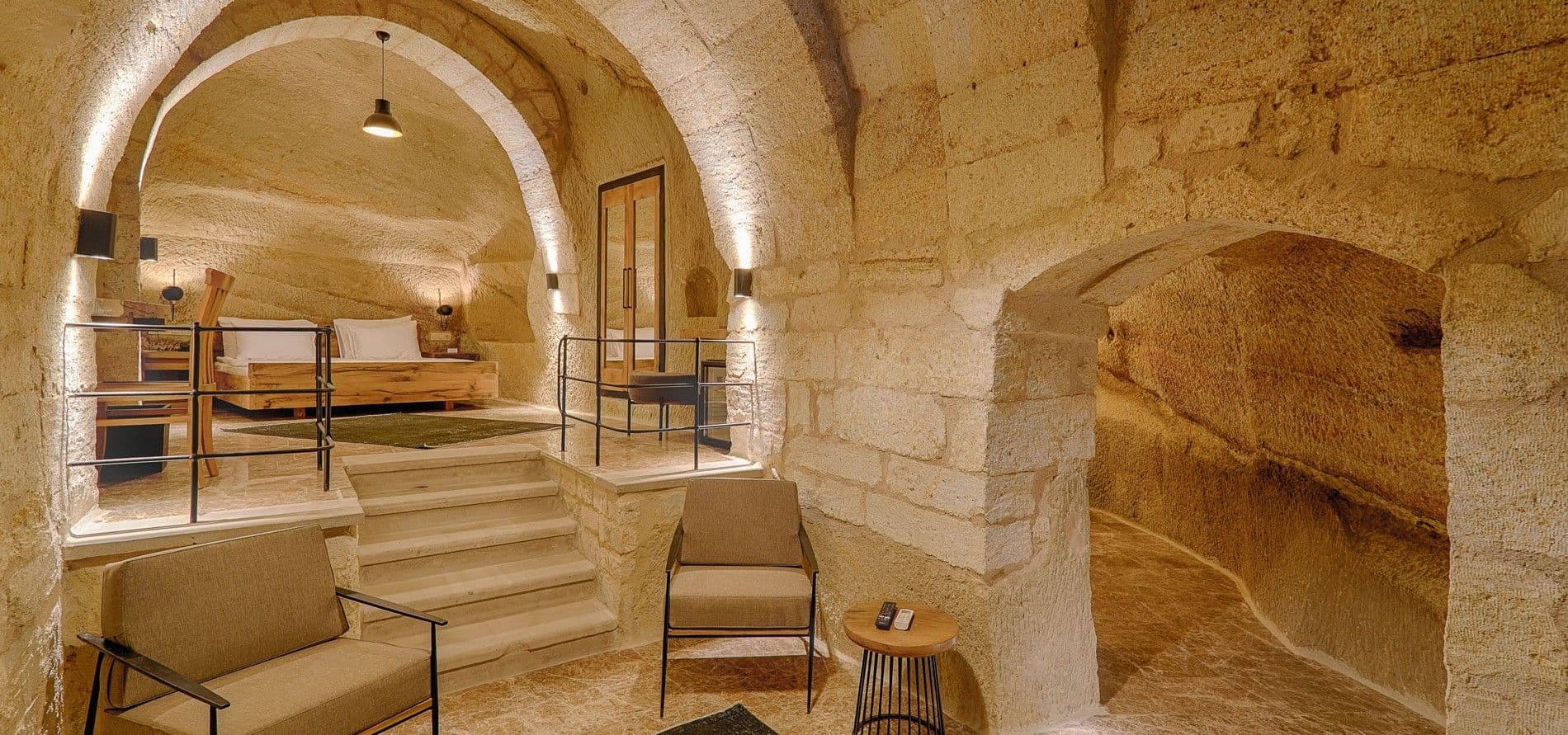 Hand-carved arches inside a Solem cave suite